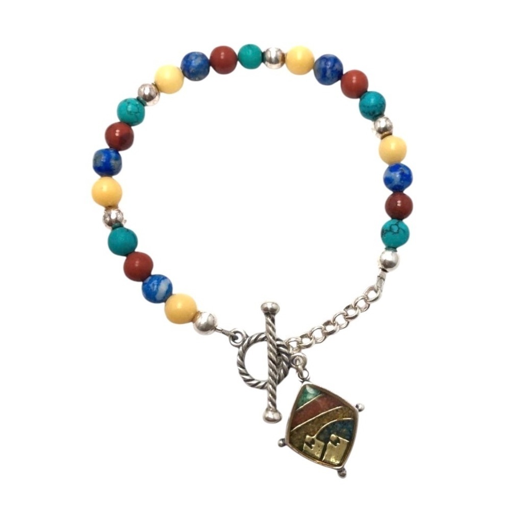 Carolyn Pollack Relios Beaded Bracelet Charm Colorful Gemstone Sterling Silver